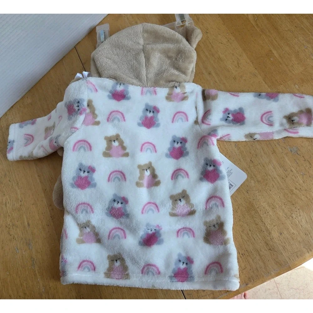 NEW Little Celebrity Two Piece Set Hooded Robe with Plush Teddy Bear Rainbows